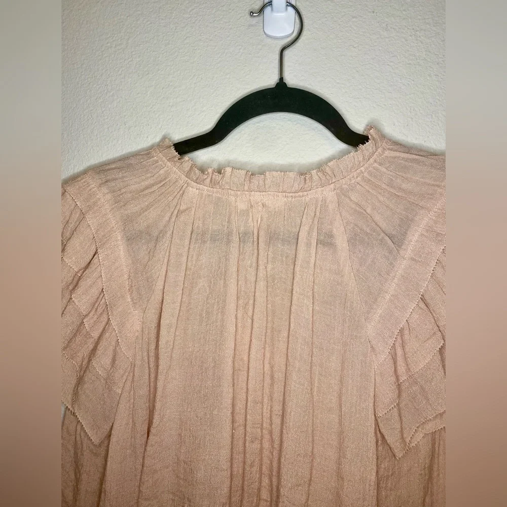 Grade and Gather Tea Rose Pink Gauze Blouse. Size L - Picture 6 of 8